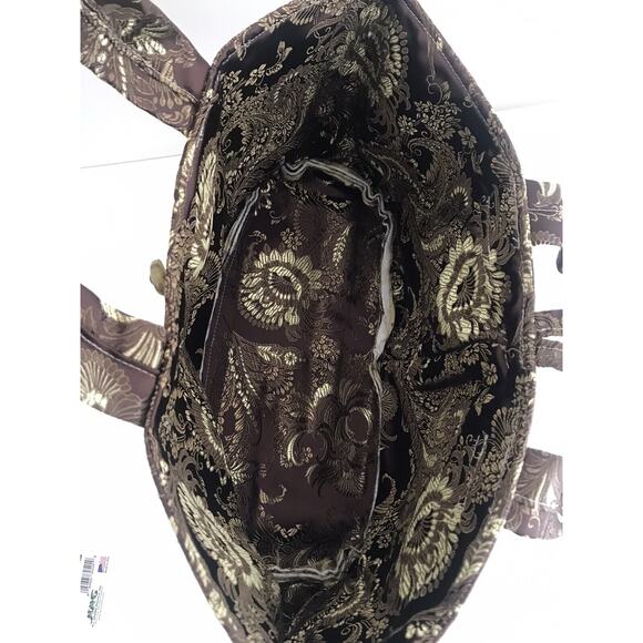 Vintage Purse Brocade Fabric Handbag Metallic Brown Gold Faux Marble Button - Picture 7 of 11